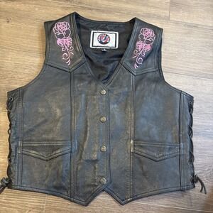 River Road Grateful Dead Black Leather Best Pink Patch Rock Metal Large